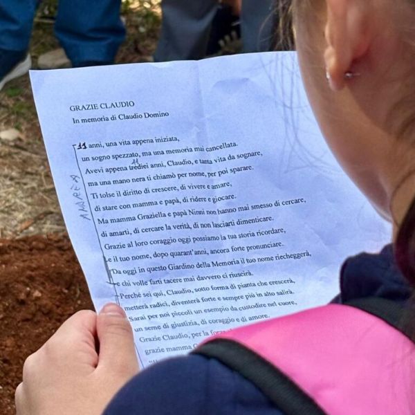 Un ulivo di memoria e speranza al Parco della Memoria di Capaci per il piccolo Claudio Domino, Un ulivo di memoria e speranza al Parco della Memoria di Capaci per il piccolo Claudio Domino